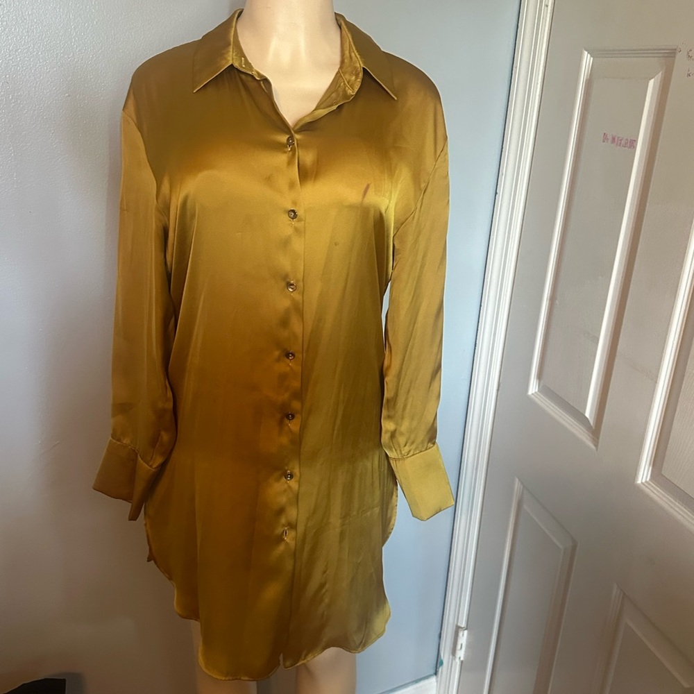 Zara Gold Cuffed Sleeve Button Down Shirt